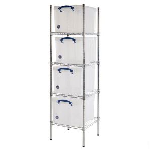 Chrome wire Shelving (455 x 455) 4 x 35 litre Really Useful Boxes  
